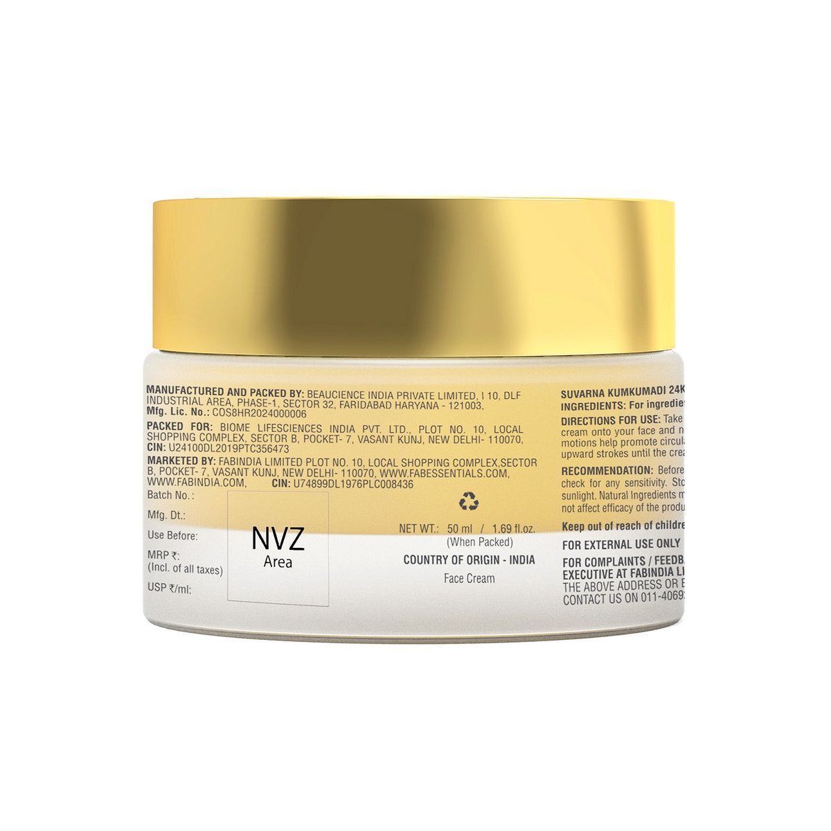 fabessentials Suvarna Kumkumadi 24K Gold Face Cream with Niacinamide & Red Algae 50ml