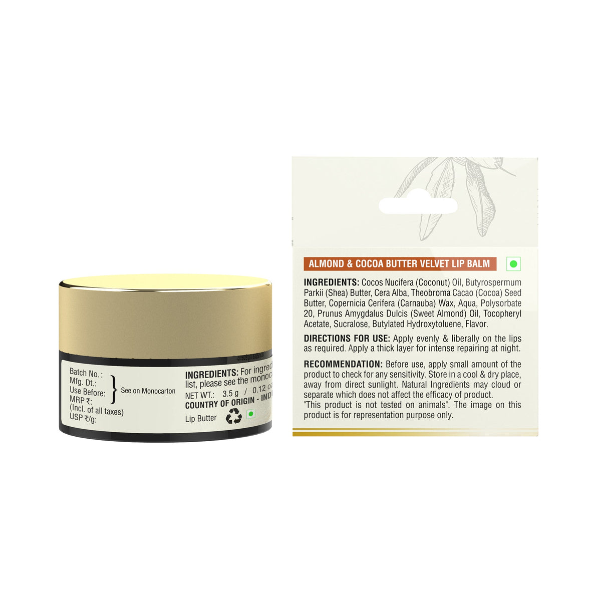 fabessentials Almond & Cocoa Lip Butter 3.5g | Lip Balm for Chapped Lips