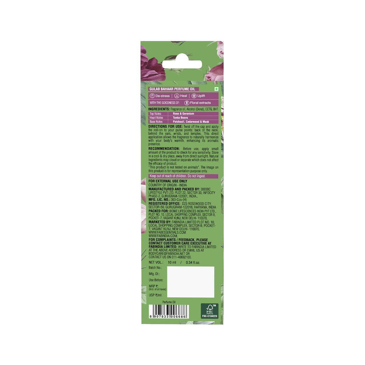 Fabessentials Gulaab Bahaar Rose & Geranium Perfume Oil 10 ml